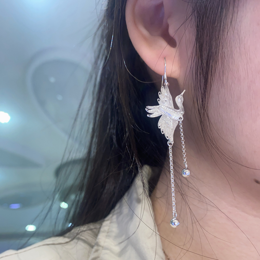 足银耳饰 【黄飞达原创】足银990仙鹤耳环民族风原创设计