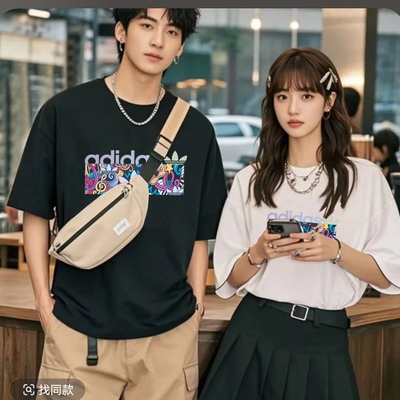 美式复古宽松短袖夏季圆领T恤印花潮流休闲个性高级感男士百搭T恤