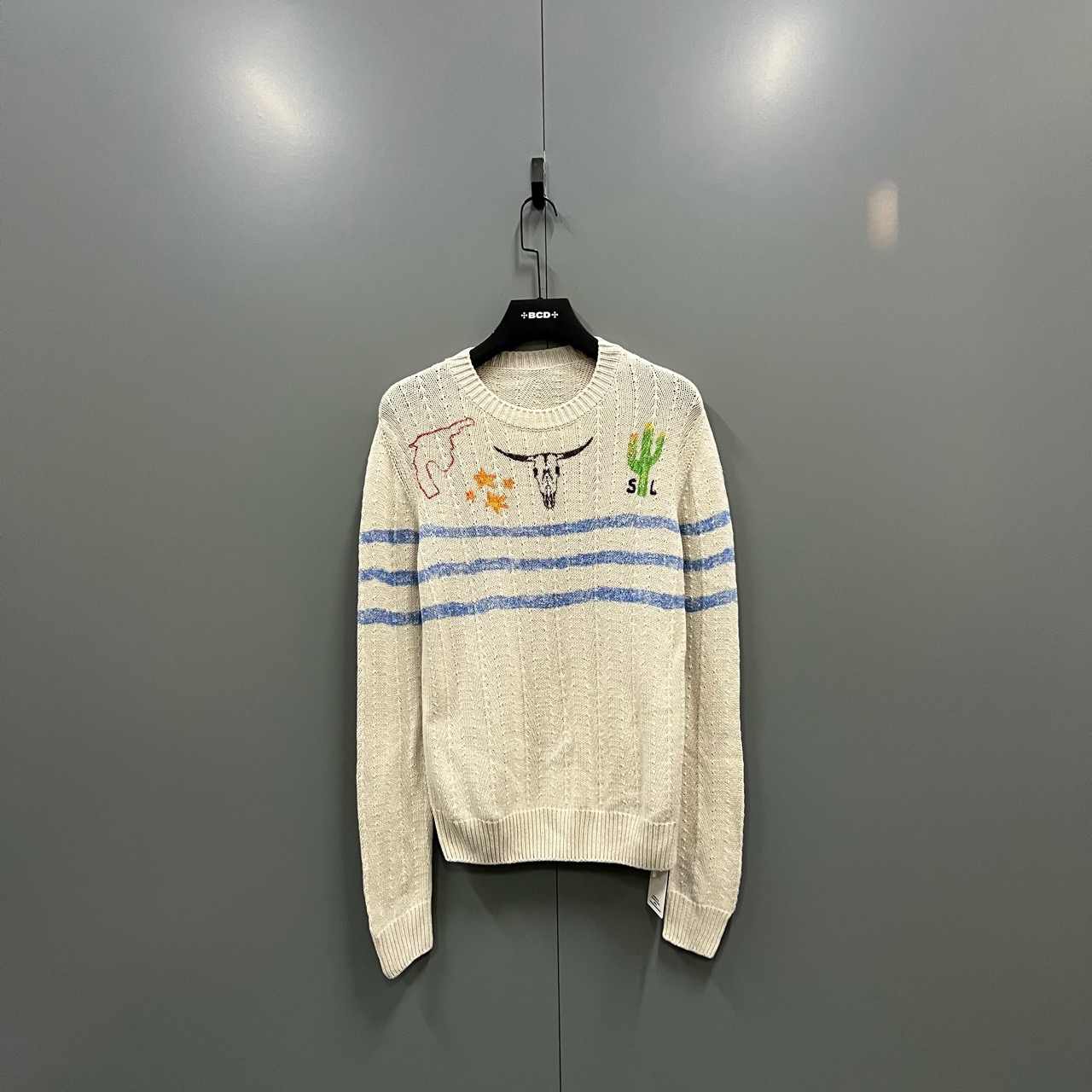 95新 YSL/圣罗兰 （bb）条纹图案印花针织衫 XS码/009059:无领标