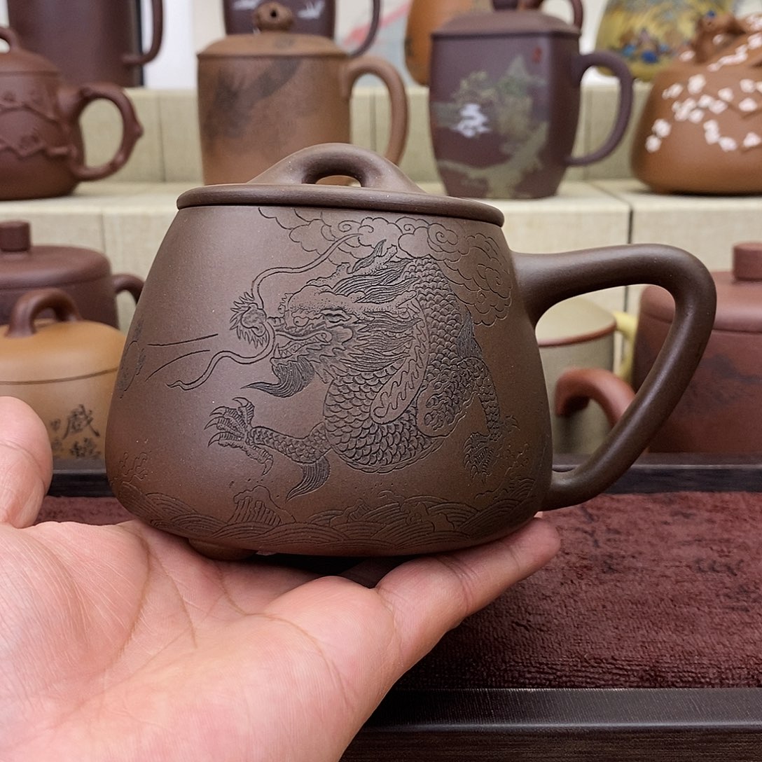 紫砂茶杯龙腾盛世I紫泥石瓢