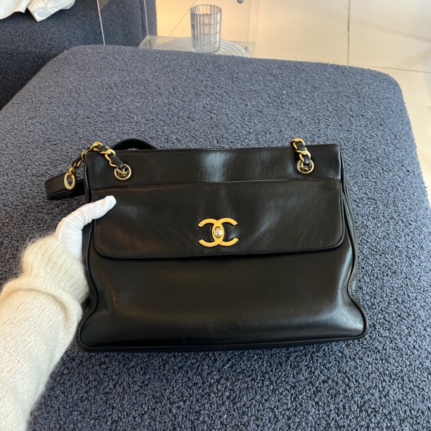 95新 Chanel/香奈儿 黑金托特包奶粉包