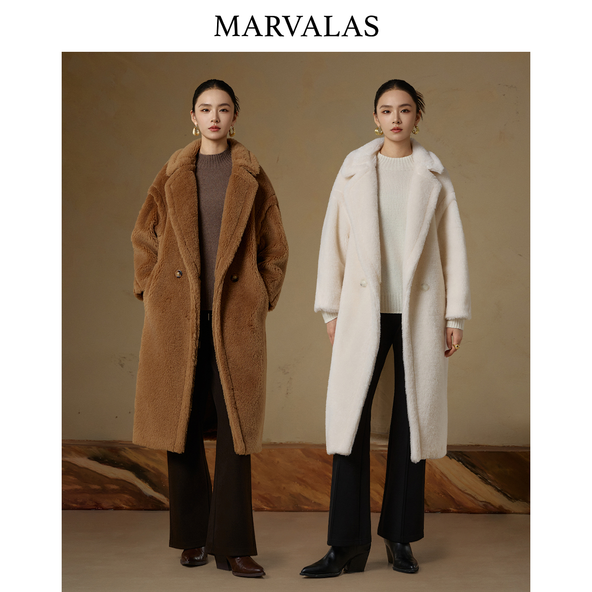 【曼德诗】毛呢大衣冬季新款羊驼毛绵羊毛毛呢外套154YDK22130