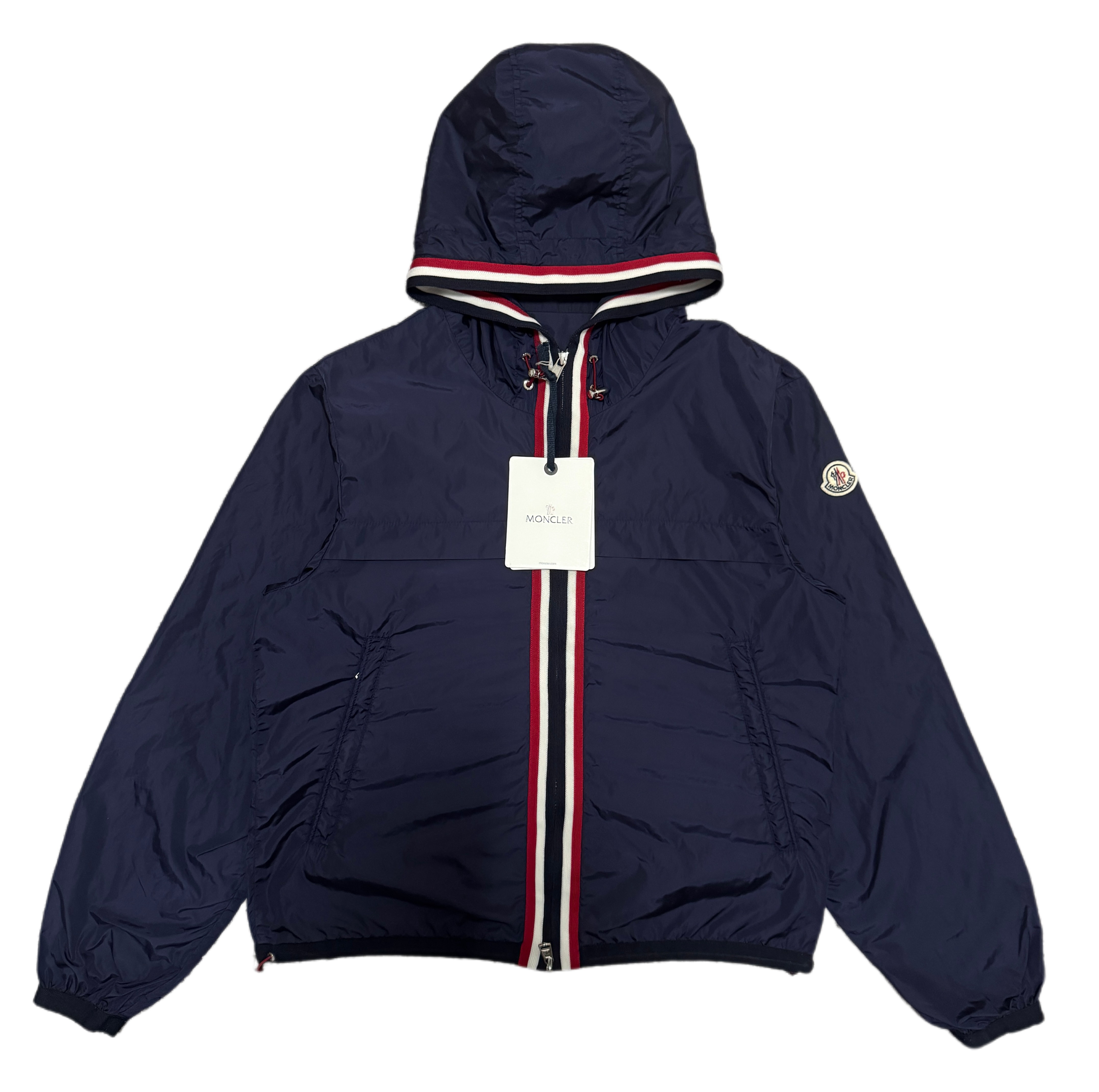 未使用 MONCLER 藏蓝色彩条拉链连帽外套2码
