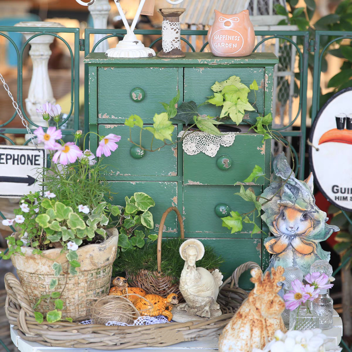 【南乔花园】杂货花园庭院阳台家居装饰置物墨绿色实木做旧收纳柜