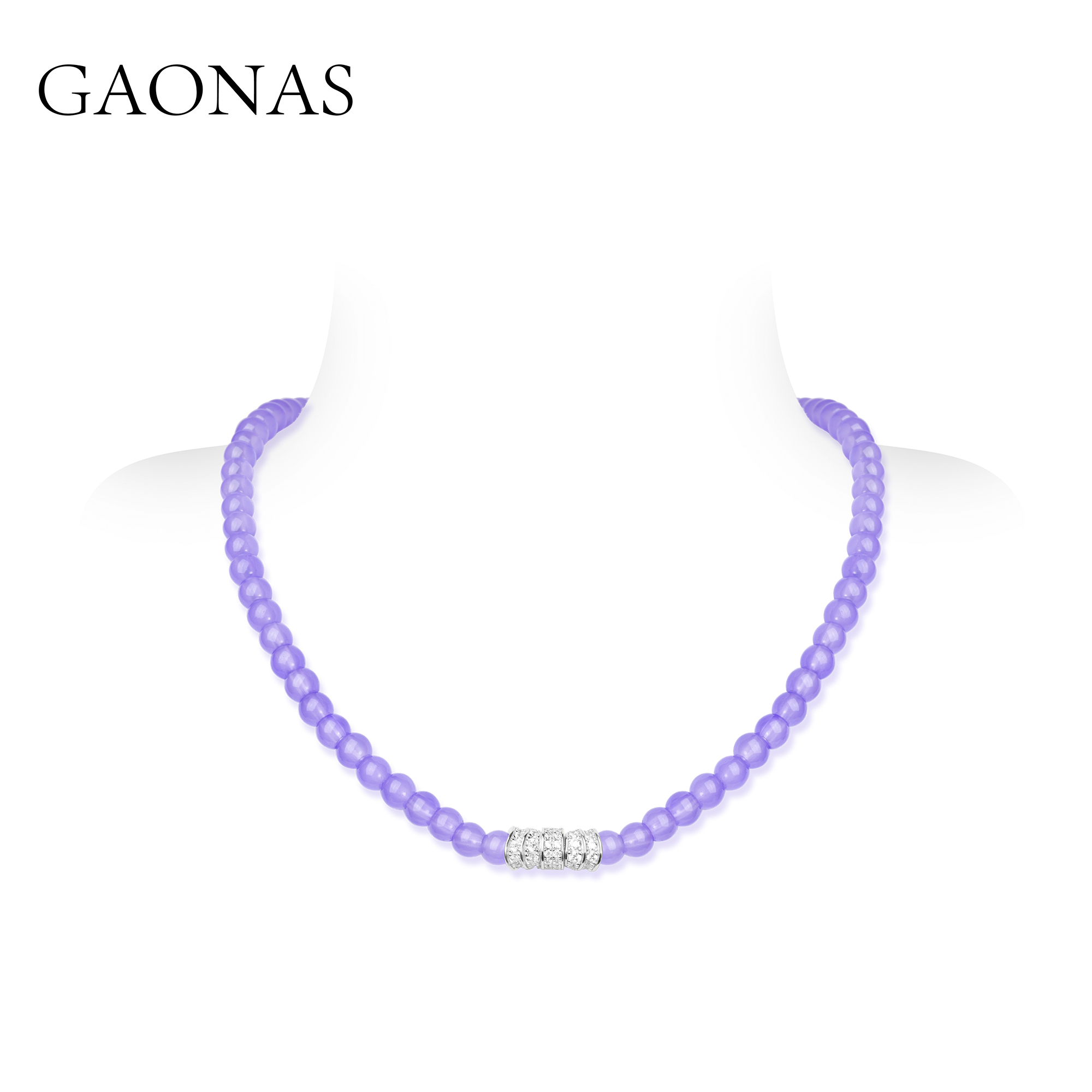 GAONAS 坠链均925银合成锆石 经典紫色中式贵气珠项链 11445XPR
