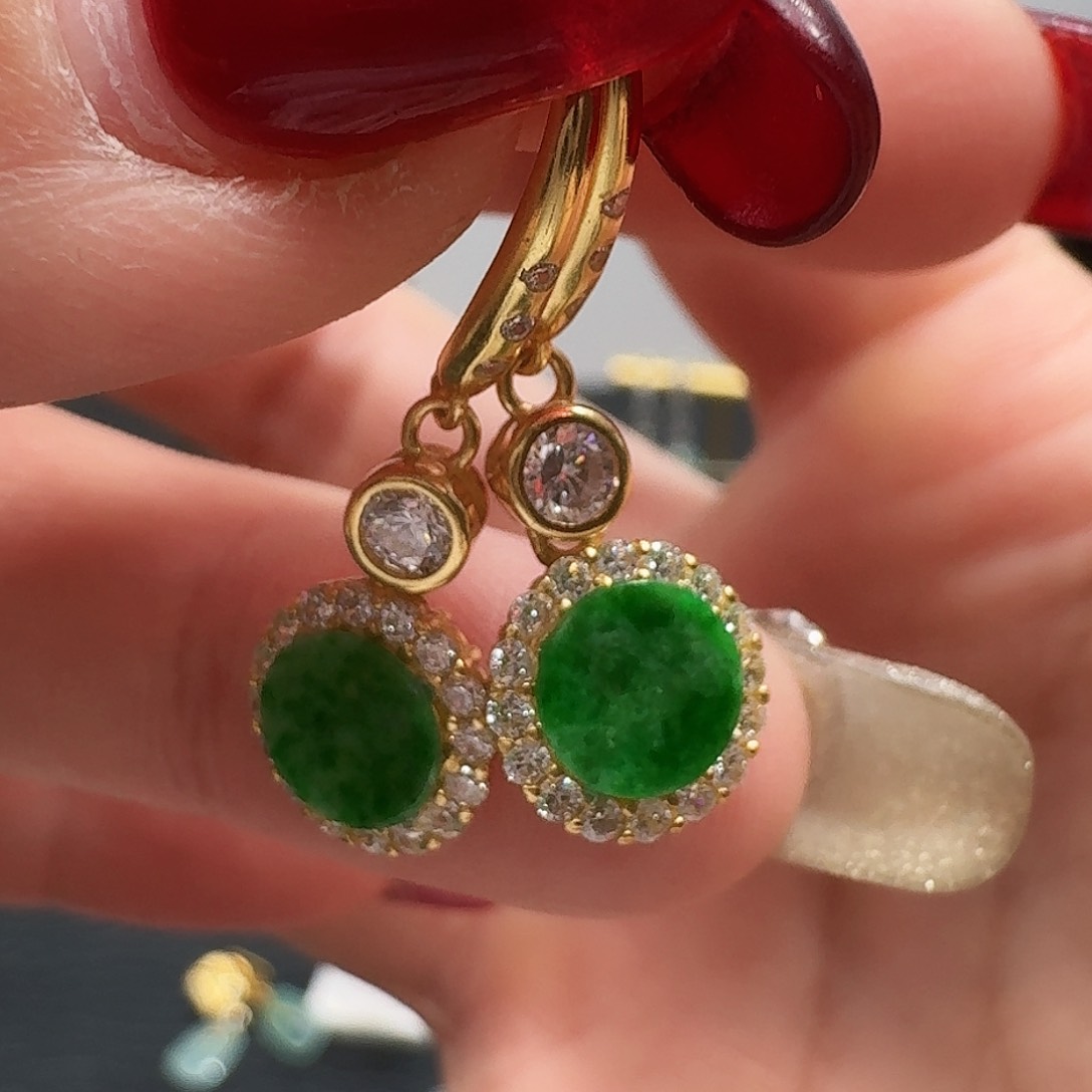 翡翠耳饰银S925镶嵌耳饰