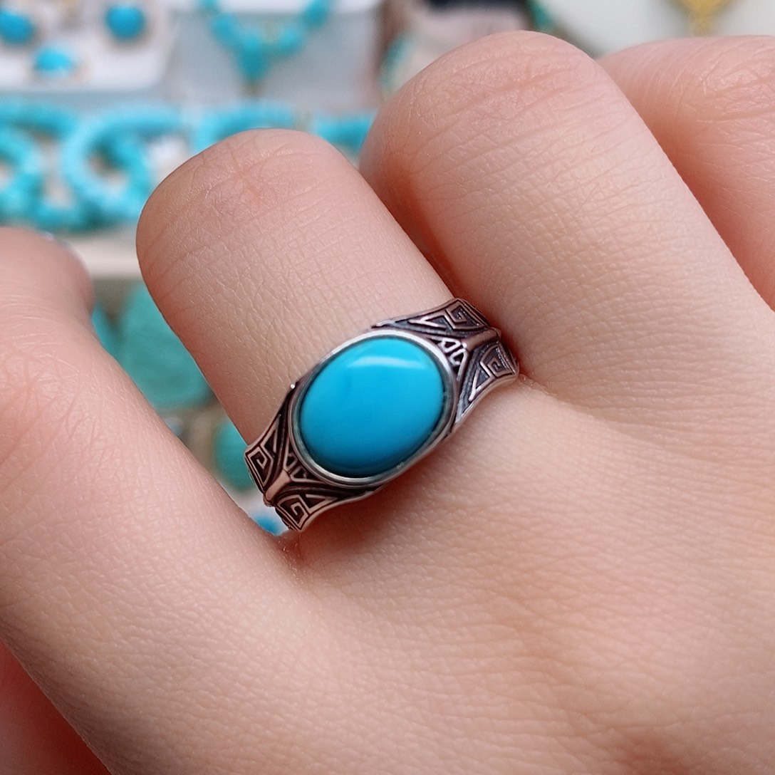 绿松石戒指银S925镶嵌