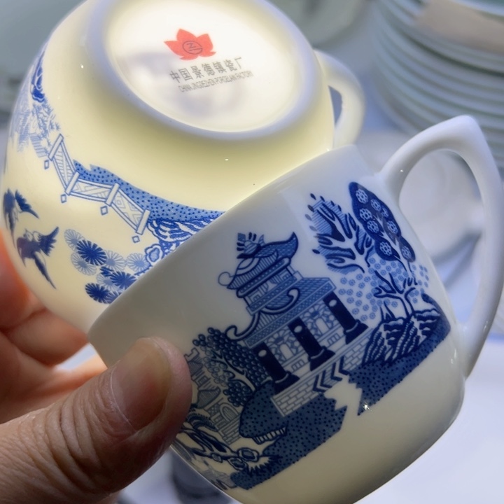 杯古典园林两个耳杯陶瓷