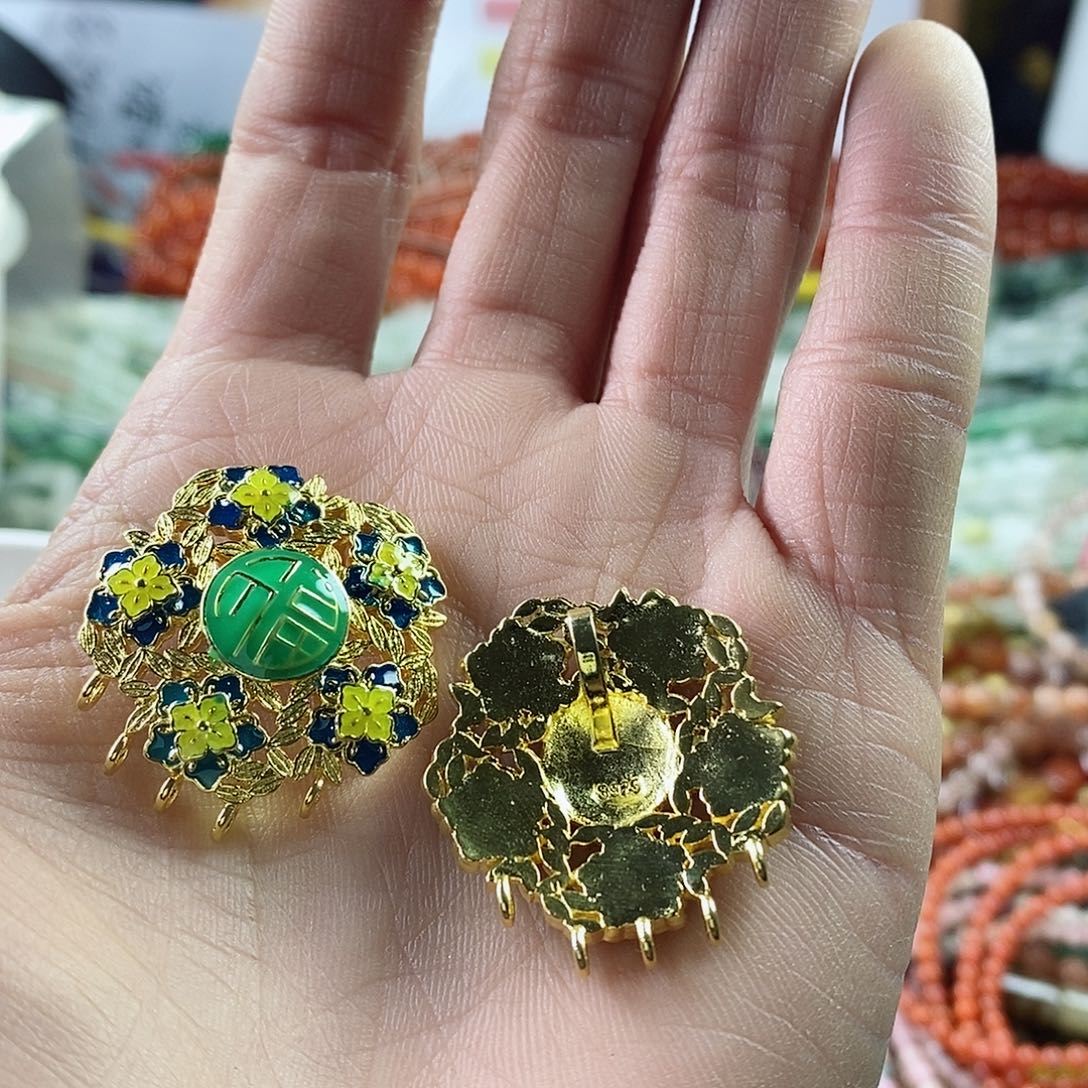 玛瑙/玉髓珠宝半成品合金一个925景泰蓝吊坠D554