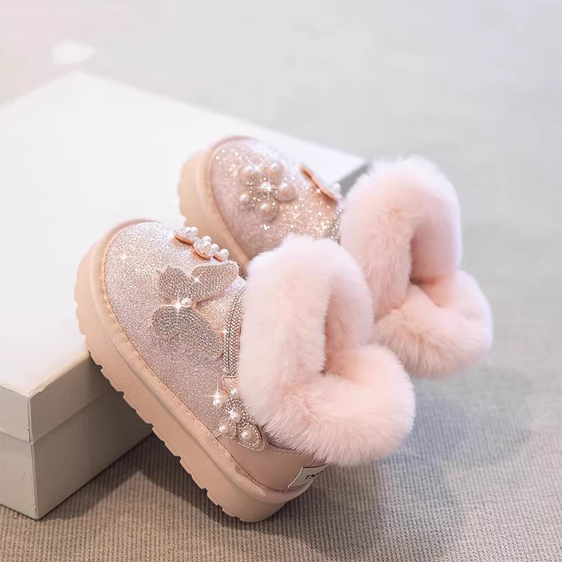 品牌断码女童雪地靴2025冬季新款儿童大棉鞋粉色加厚加绒鞋公主靴