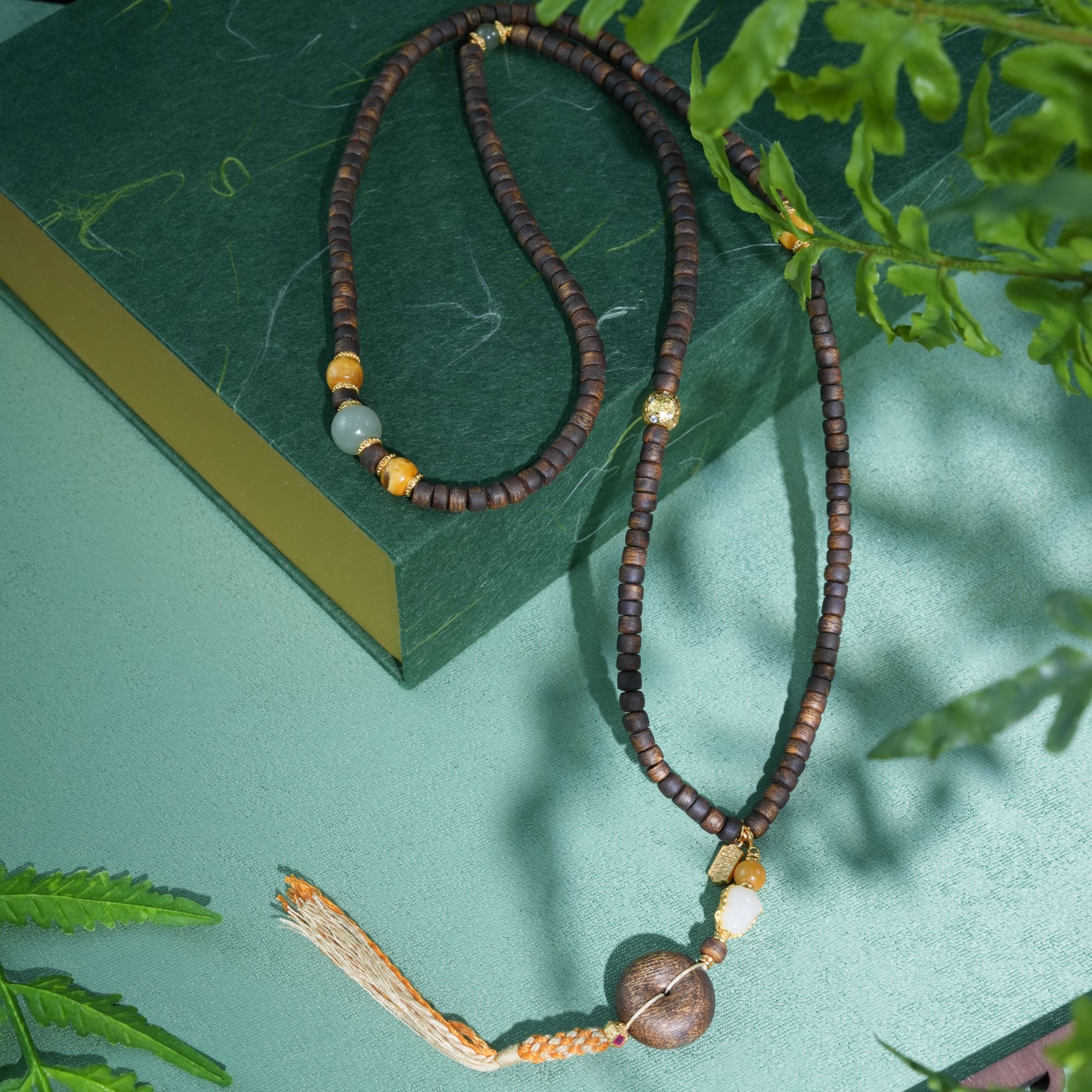 沉香片片珠多圈长串平安扣项链 壹 XK28051