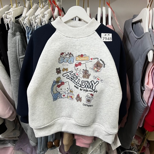 女童冬季特厚加绒卡通拼色插肩袖保暖卫衣