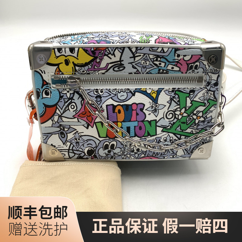 99新 LouisVuitton/路易威登 LV白老花涂鸦盒子斜挎包/10021448
