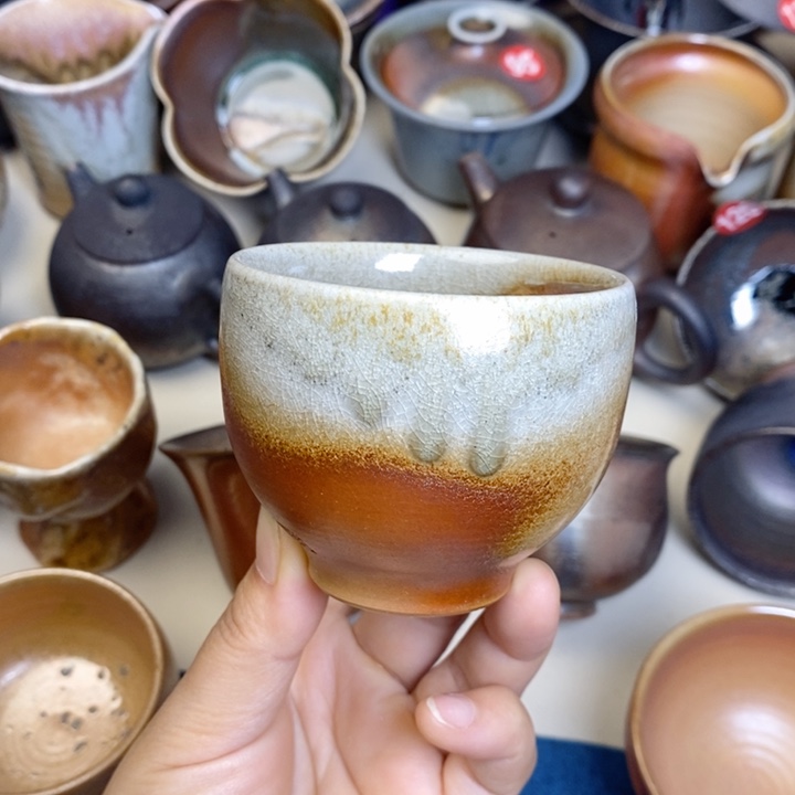 杯子锦华器纯手工裸烧茶杯