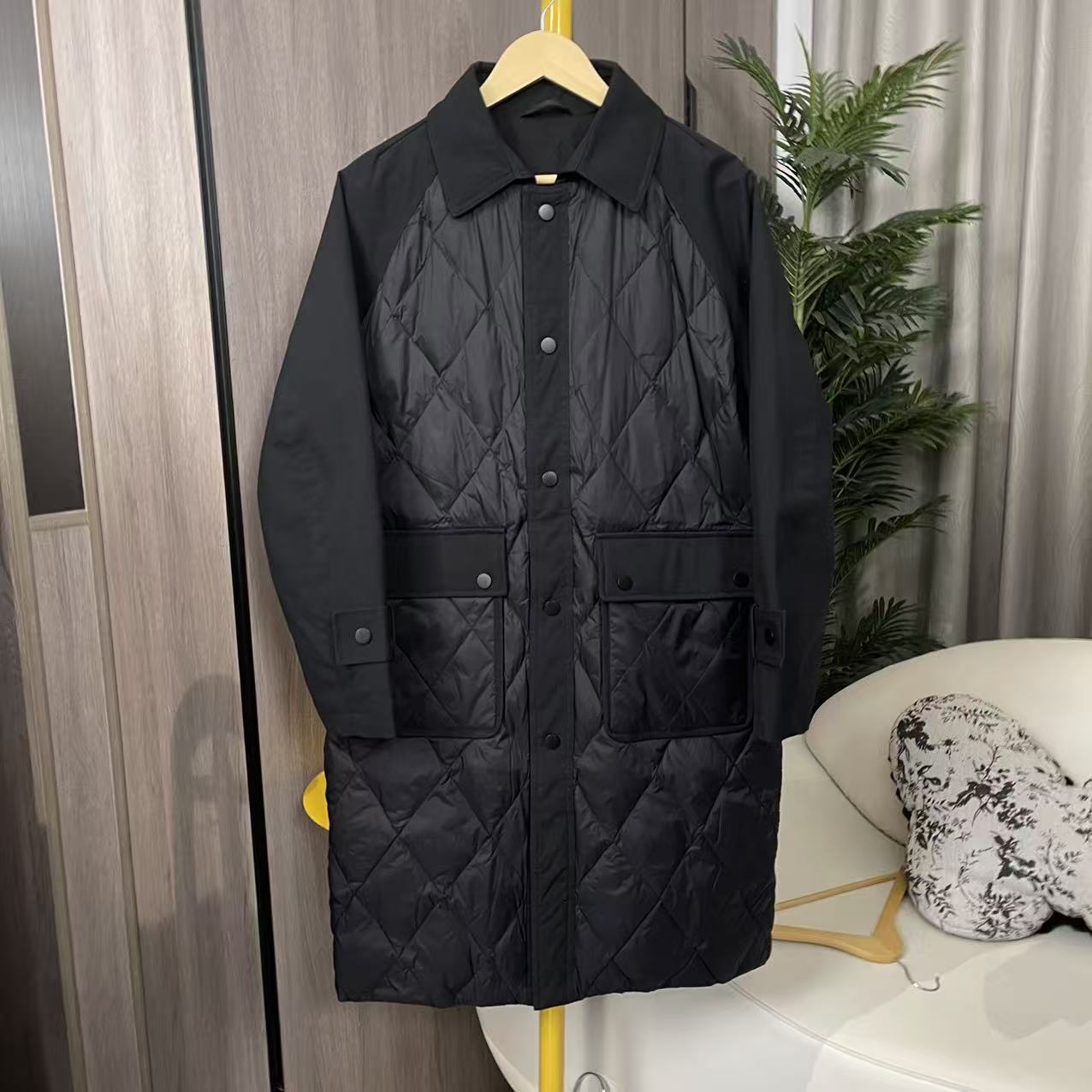 小众潮牌长款保暖中长款翻领立领拼接冬季325时尚设计师