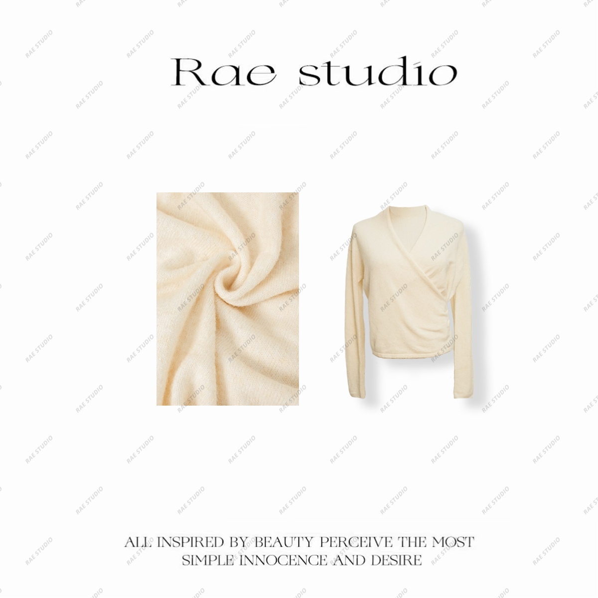 【Rae】法式优雅交叉领气质通勤长袖套头v领毛衣r679