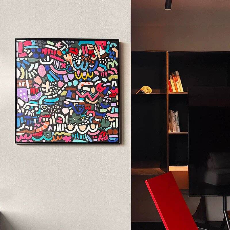 多巴胺抽象线条涂鸦客厅装饰画小众艺术玄关餐厅高级感墙壁挂画