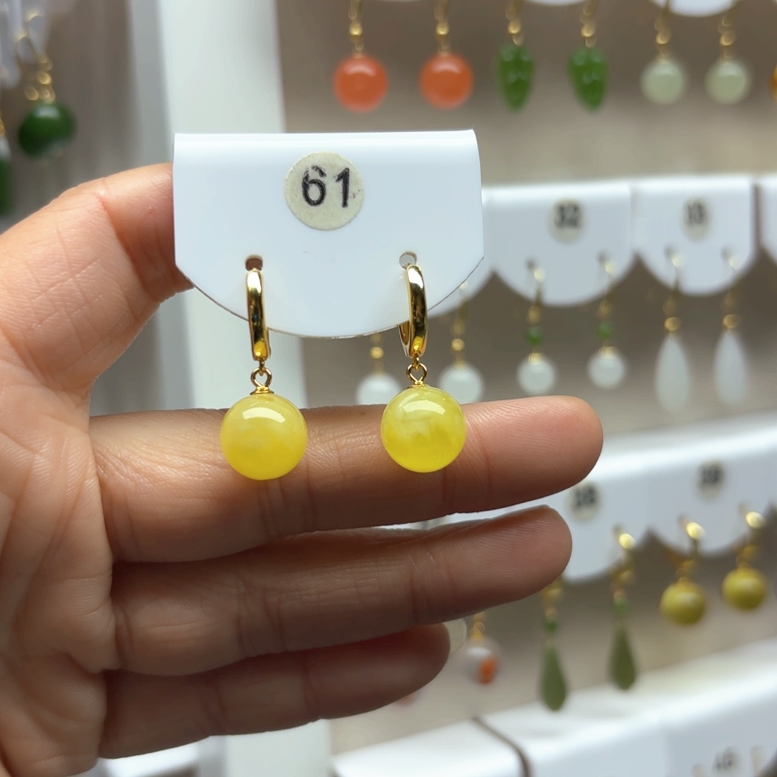 蜜蜡耳饰银S925镶嵌蜜蜡