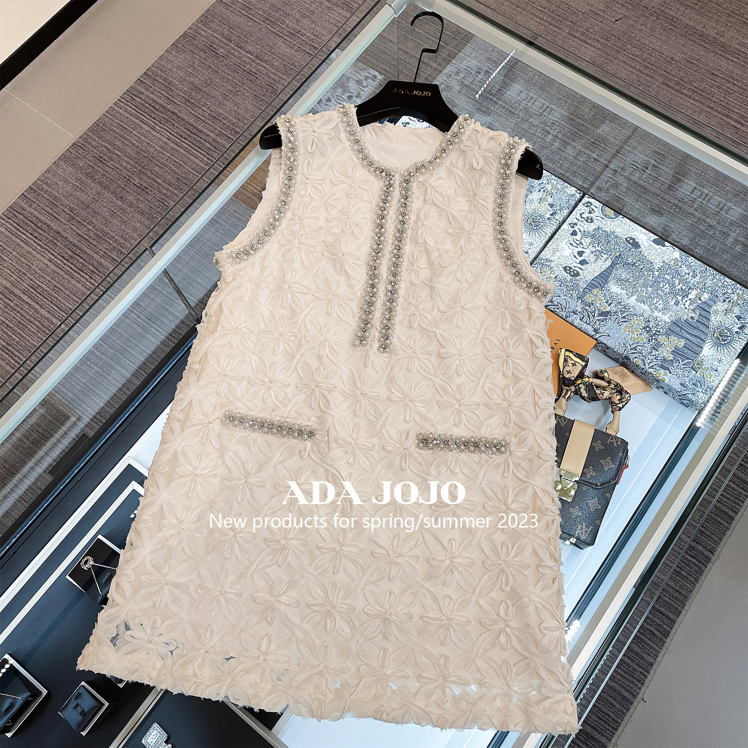 MIUMEM 新款重工镶钻提花小香裙设计感气质连衣裙DY1379