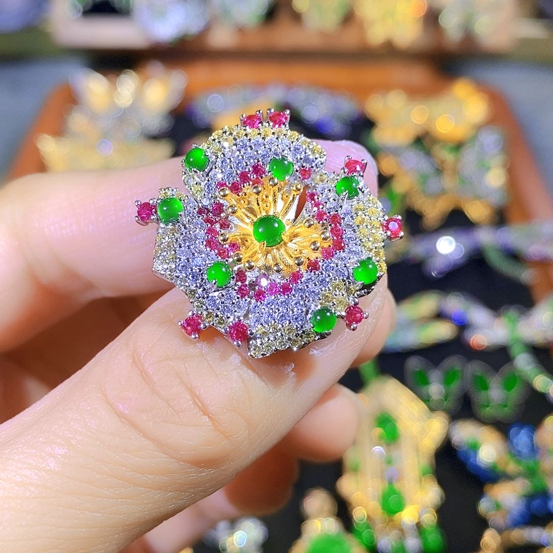 吊坠(不含链)银S925镶嵌翡翠