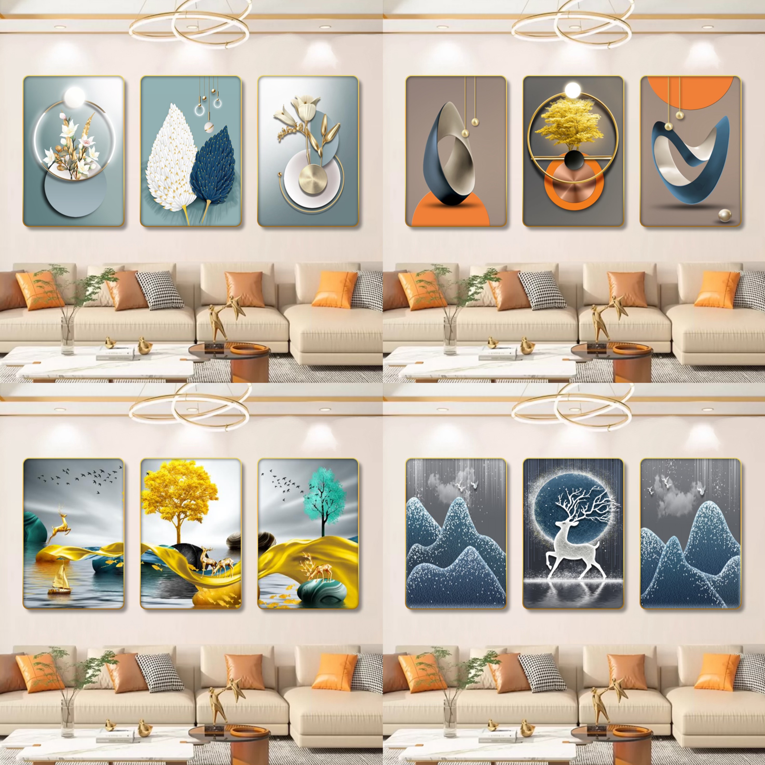 轻奢客厅背景墙挂画沙发背景装饰画客厅三联画客厅装饰画捡漏合集