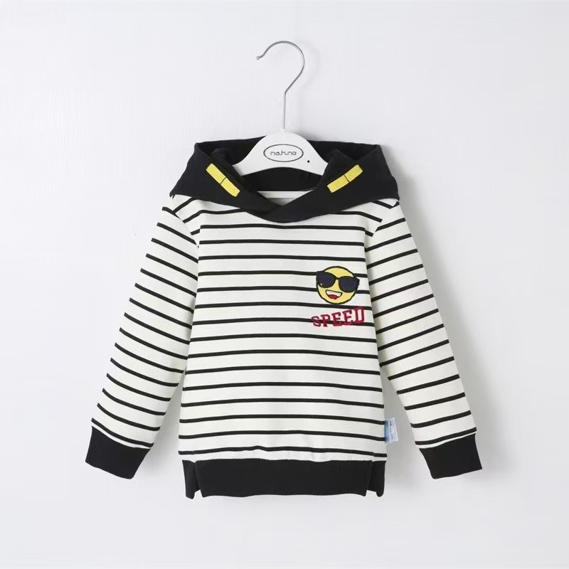 M6Q130032黑色条纹带帽卫衣