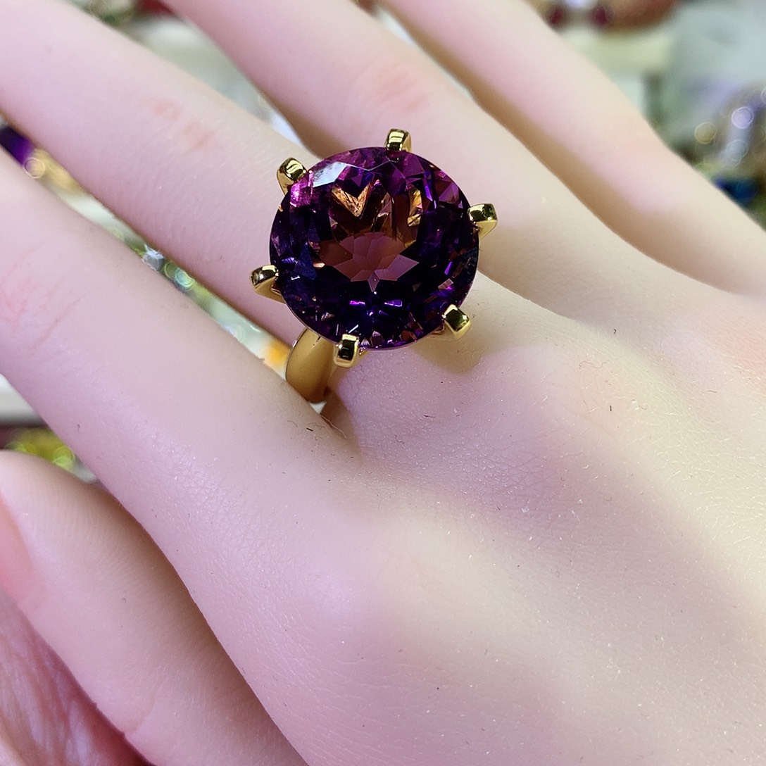 紫晶戒指银S925镀金镶嵌