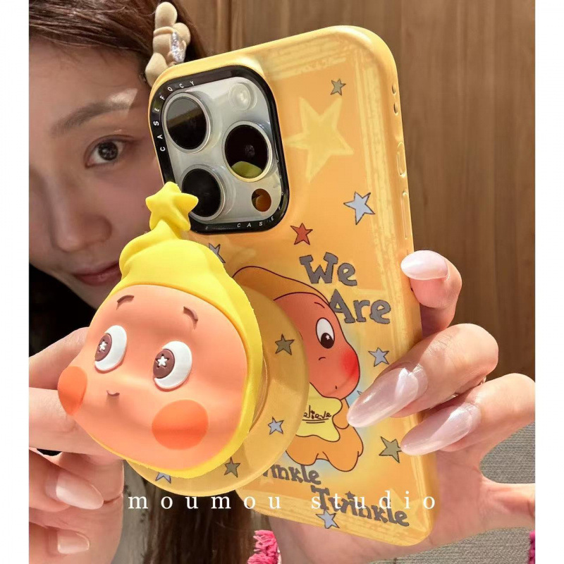 可爱卡通黄底星星人磁吸支架适用iPhone16promax苹果15手机壳14女