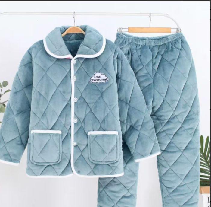 {范范的礼物}秋冬季女冬加厚加绒河南睡衣女士男童家居服套装加绒