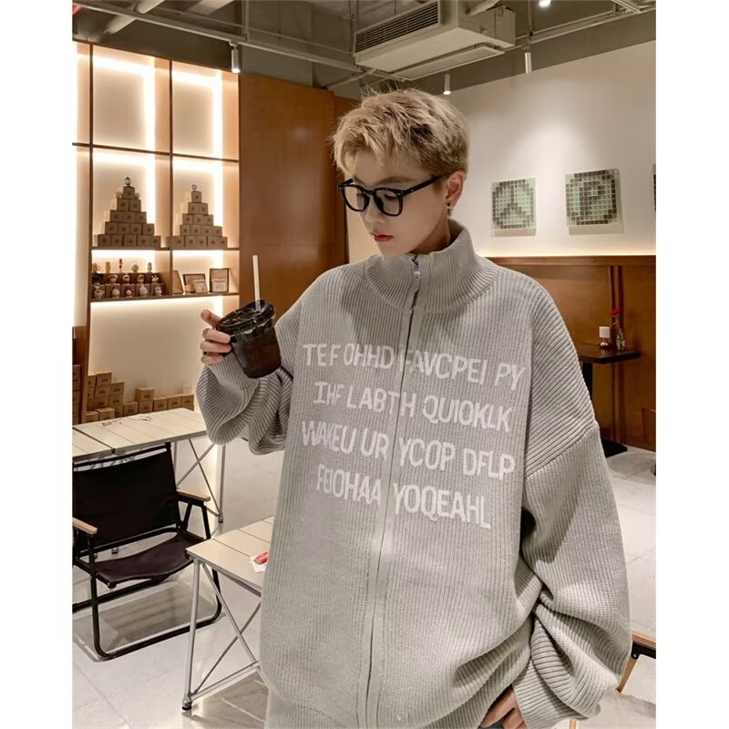 S64-BY秋冬季开衫毛衣男女复古休闲慵懒风针织衫上衣百搭拉链外套