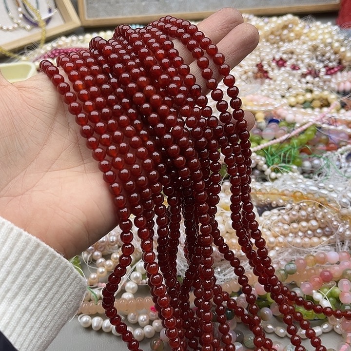 玛瑙/玉髓珠宝半成品未镶嵌一条4mm红玛瑙