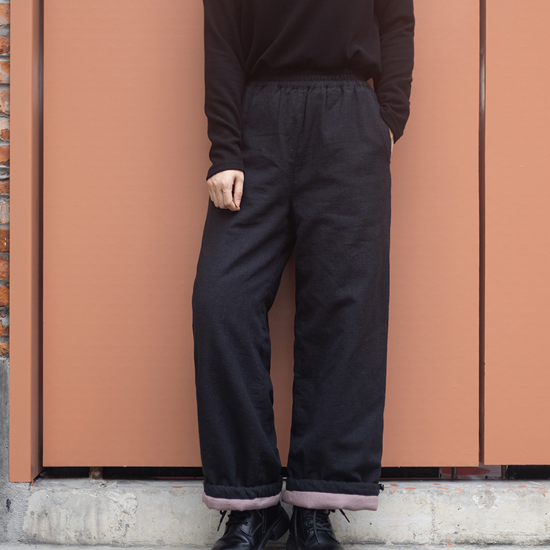 念江南百搭舒适棉裤子女复古文艺松紧腰棉麻夹棉加厚休闲裤直筒裤