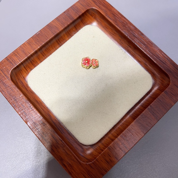 足金999双桃花珐琅彩中穿小配件小转运珠