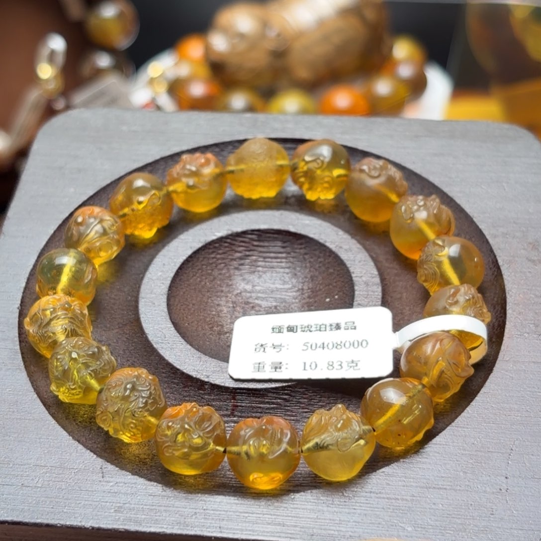琥珀未镶嵌珠宝奇石10.8mm绿茶十八罗汉单圈