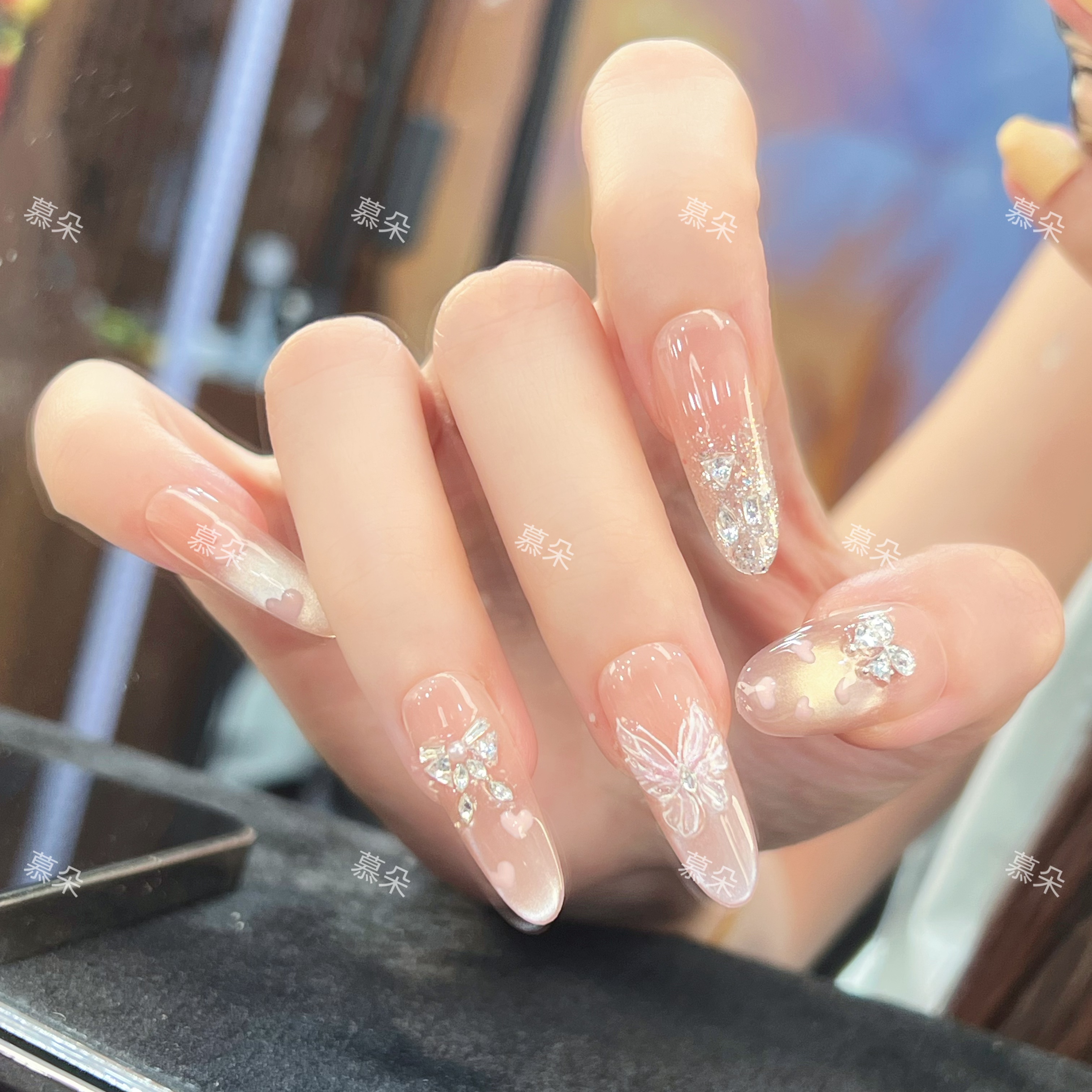 【爱心蝴蝶】纯手工穿戴甲气质显白轻奢美甲十片装