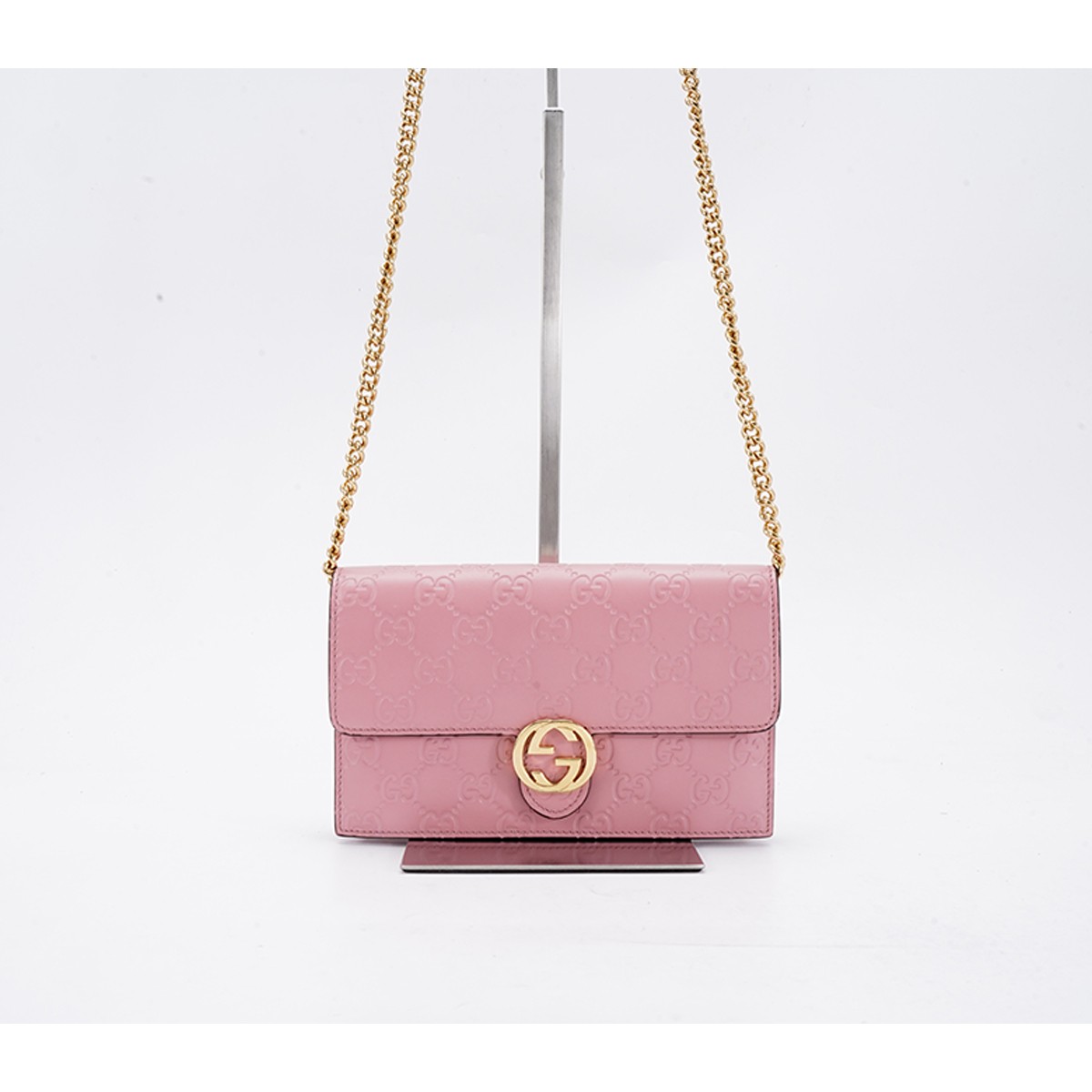 99新 GUCCI/古驰 【诗诗】风琴woc压纹款粉色斜挎包/98新