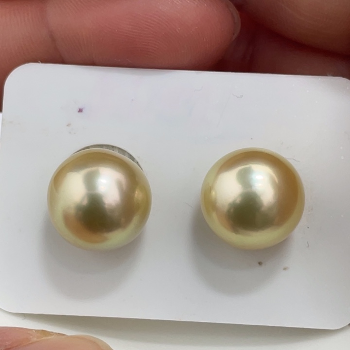 海水珍珠裸珠13-14mm炫彩金对珠