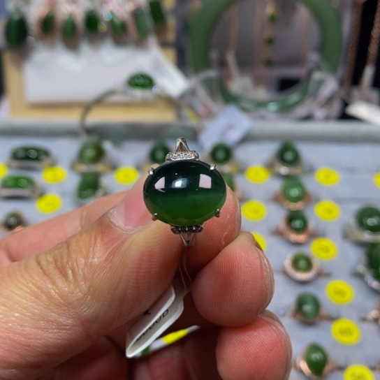 和田玉（碧玉）戒指银S925镶嵌