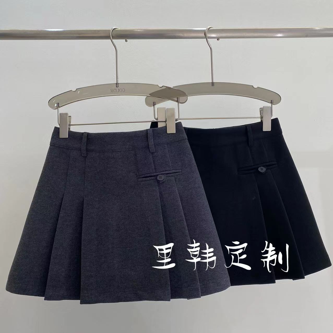 【里韩定制】毛呢高腰短裙女2025秋冬新款显瘦百搭百褶A字裙33382