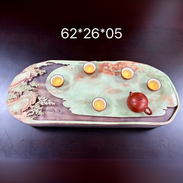 紫袍玉带石茶盘纯手工雕刻家用办公高端复古小型精致茶台椭圆泡台