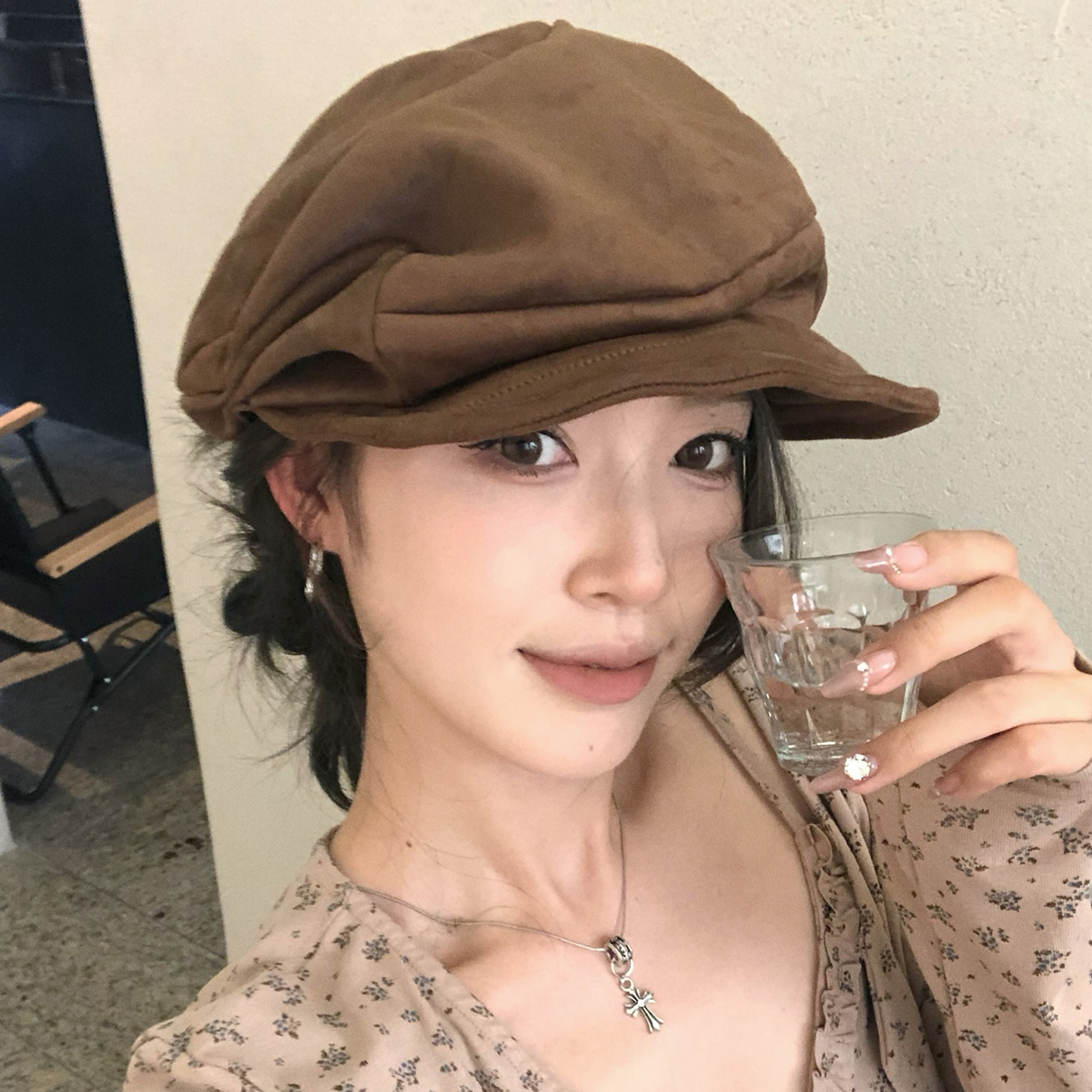 【猫仔kitten】秋冬复古贝雷帽鹿皮绒画家帽美拉德色系报童帽子女