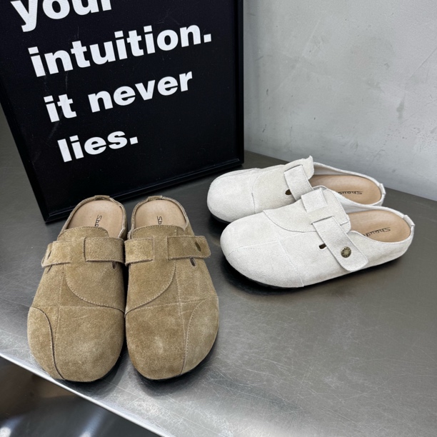 首谷爆款皮面勃肯鞋女外穿磨砂皮复古包头拖轻便舒适半拖鞋ins潮