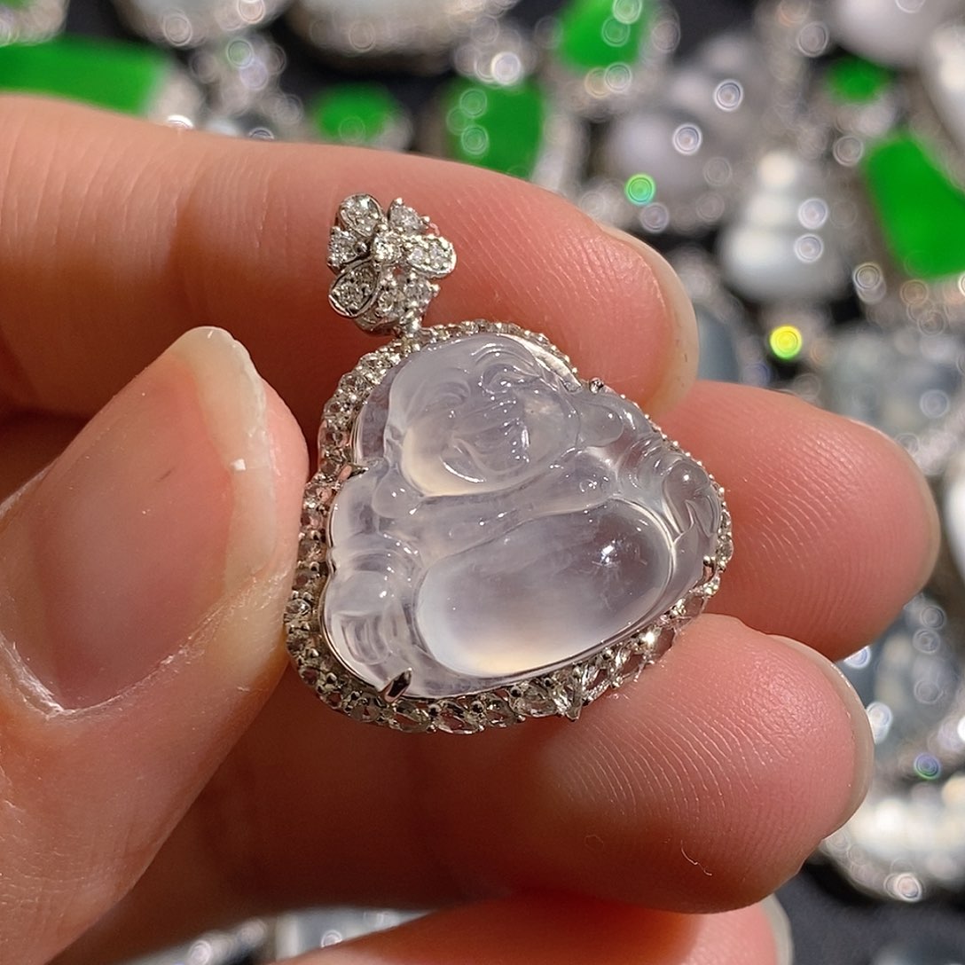 翡翠颈饰18K金镶嵌天然缅甸A货翡翠