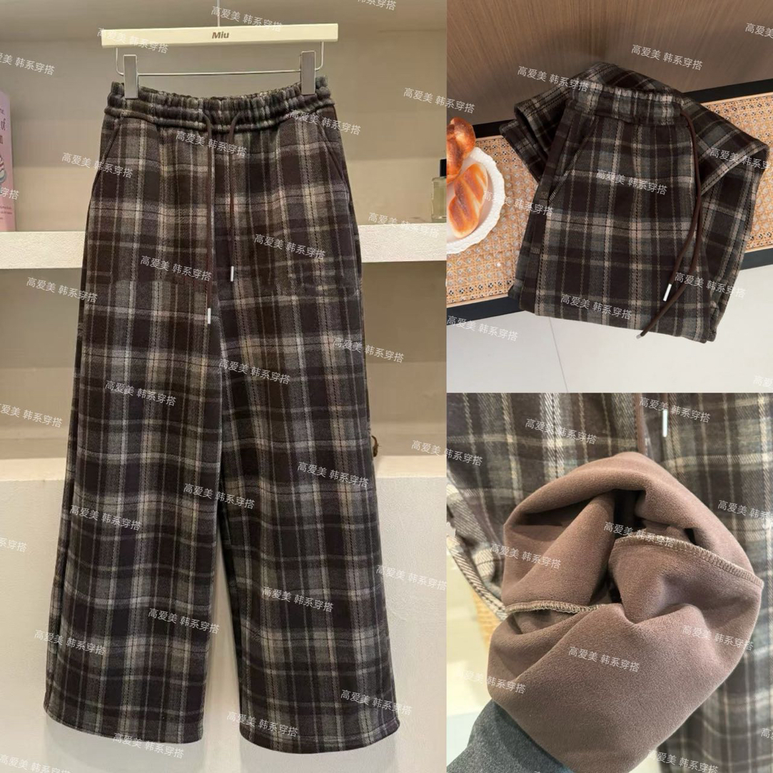 高爱美-「美拉德格纹」韩国单！韩系高腰显瘦直筒阔腿休闲格子长裤