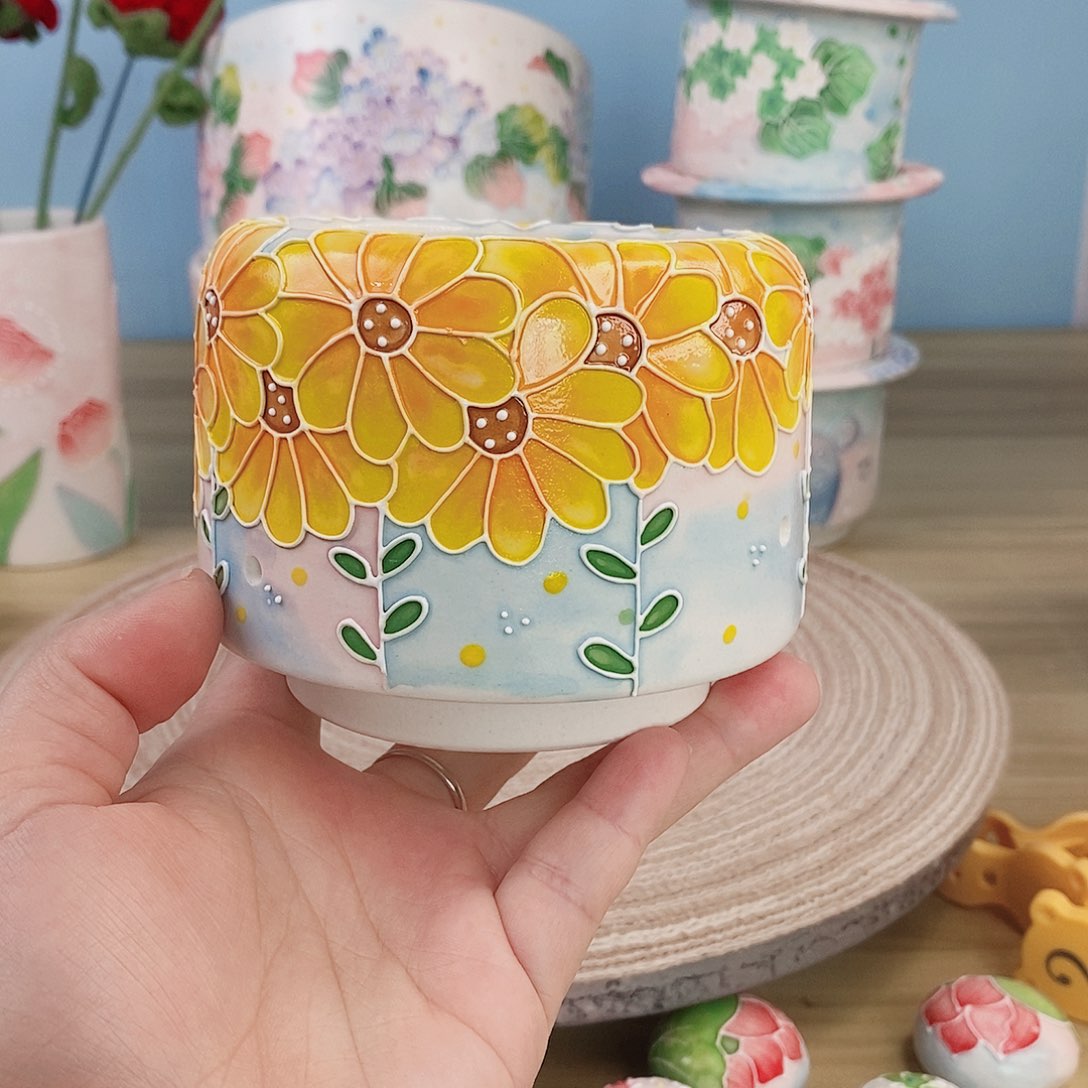 手绘手工制作陶瓷14花盆