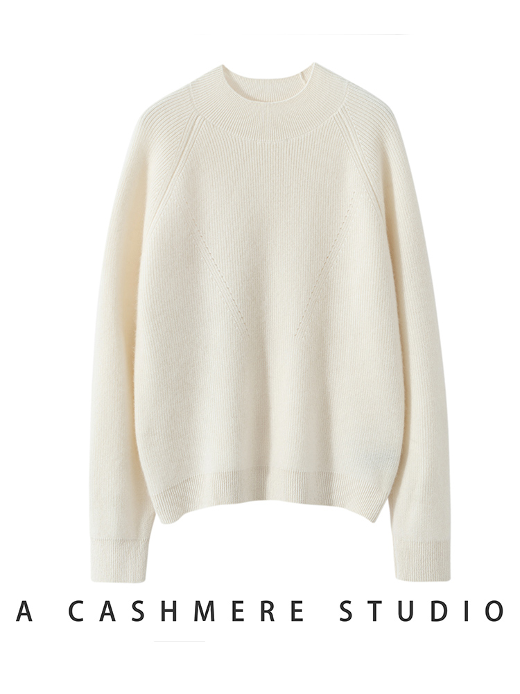 100%纯山羊绒纯色显瘦柔光女士罩衫宽松休闲百搭元宝针加厚毛衣衫