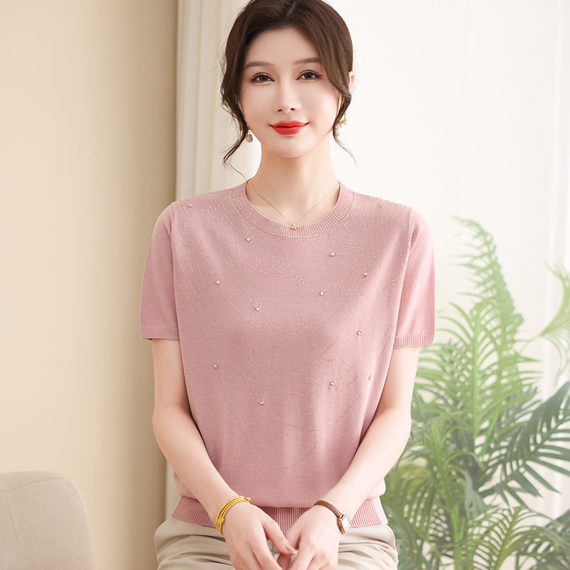 中老年妈妈夏装冰丝短袖T恤小衫母亲节夏季薄款气质上衣时尚50岁