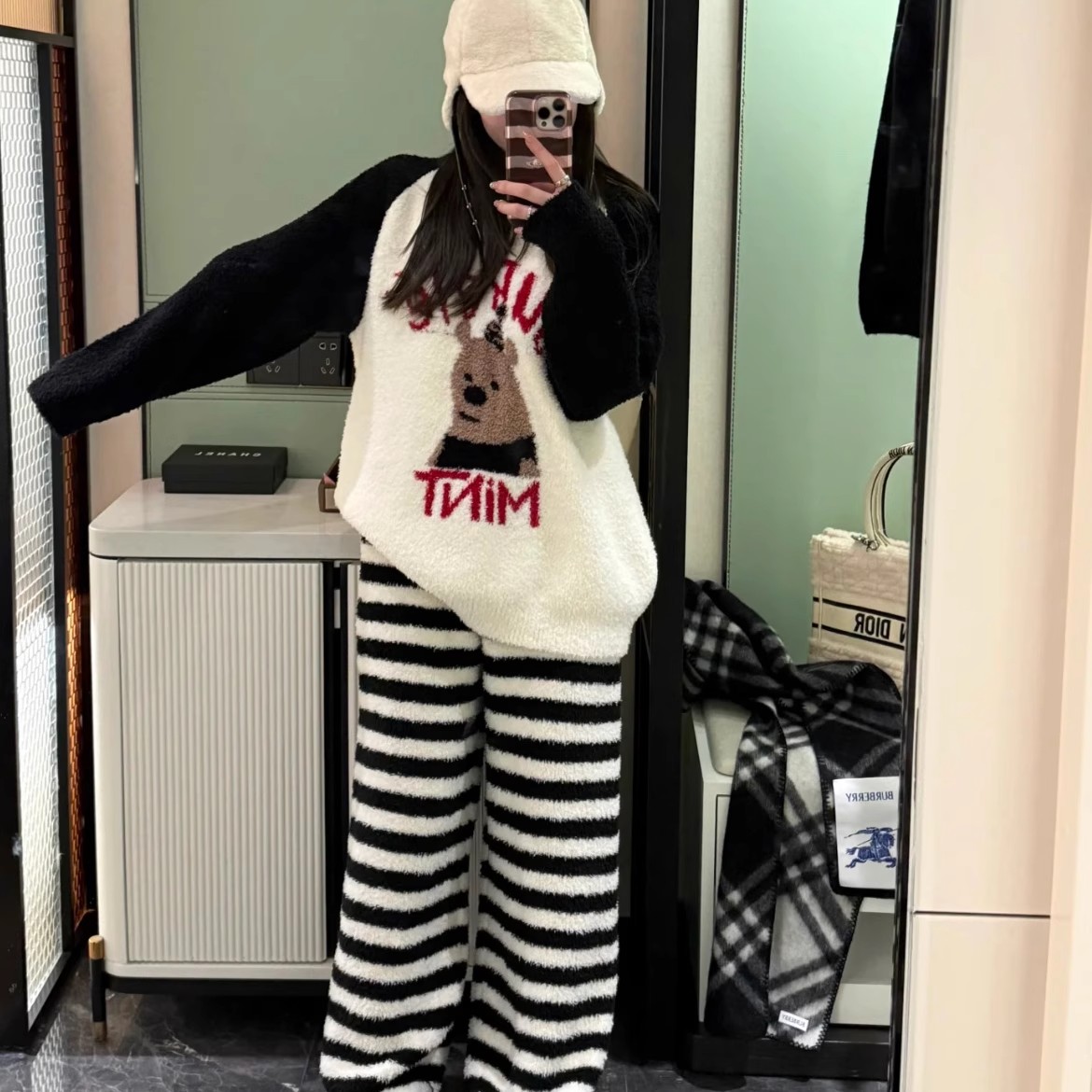 【晴语专属】可爱小熊睡衣女秋冬季新款加绒半边绒保暖家居服可外穿