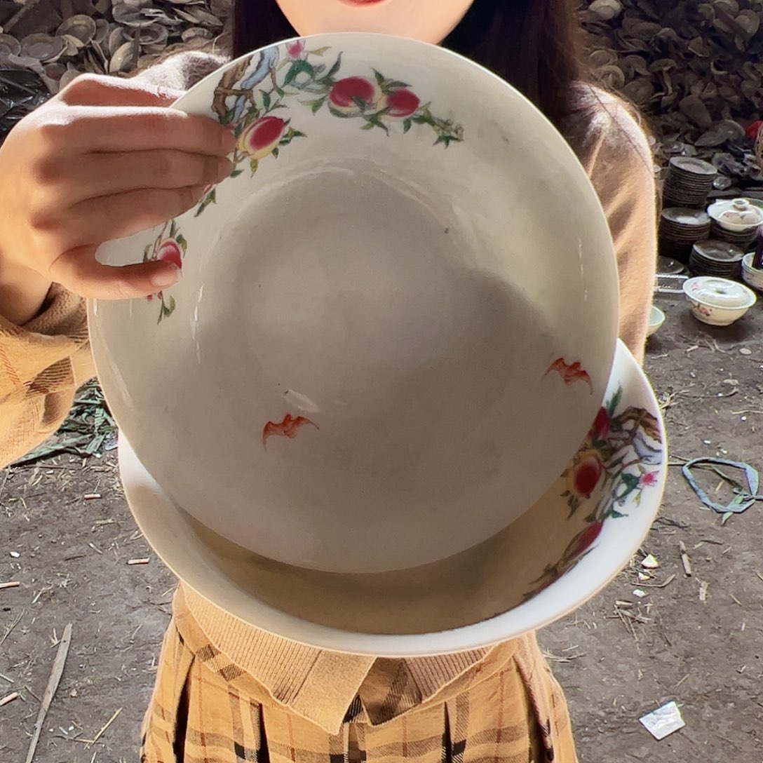 摆件陶景德镇陶瓷寿桃9寸大汤碗2个