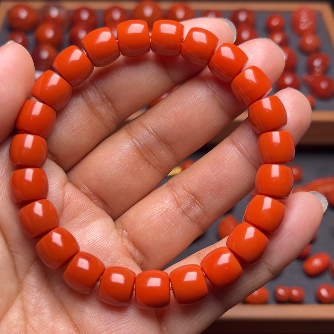 南红玛瑙配饰未镶嵌保山直切卡9.3mm手串